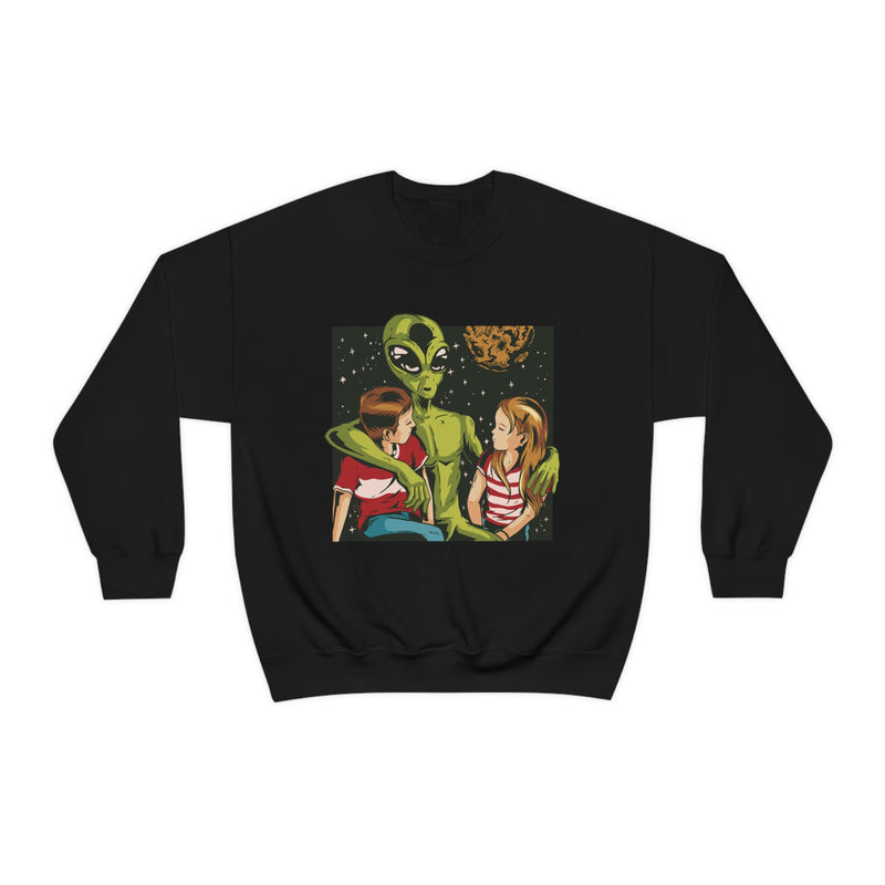Intergalactic Friends Crewneck Sweatshirt, Retro Alien Sweater, Vintage Celestial Sweatshirt, Vintage Distressed Shirt, Vintage Outer Space Pullover, Retro Alien Cartoon Sweatshirt, Alien Lover Gift, Funny Gift For Stoner, Manifesting Daydreams