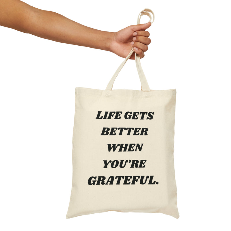 Introducing our "Grateful Life" tote bag - your daily reminder that the universe loves a grateful heart. ✨ Embrace the magic, embrace the gratitude – because life gets better when you're grateful, and this tote is here for the ride!