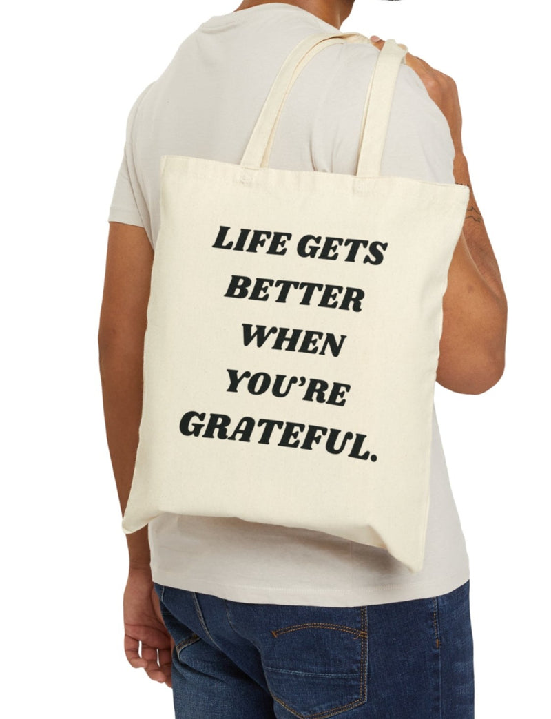 Introducing our "Grateful Life" tote bag - your daily reminder that the universe loves a grateful heart. ✨ Embrace the magic, embrace the gratitude – because life gets better when you're grateful, and this tote is here for the ride!