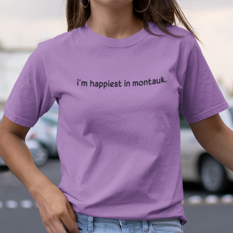 I'm Happiest In Montauk Crewneck T-Shirt, Long Island New York Shirt, Unique Montauk New York Gift, Montauk Bachelorette Tee, Long Island Small Business, Long Island Summer Vacation, Best Long Island Shirts, Manifesting Daydreams