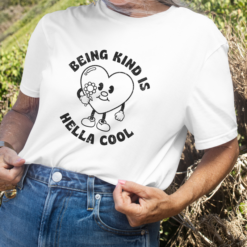 Being Kind Is Hella Cool Crewneck Tee, Retro Distressed T-Shirt, Vintage Distressed Shirt, Kindness Crewneck Tee, Neutral Apparel, Influencer Shirt, Popular Vintage Shirt, Manifesting Daydreams
