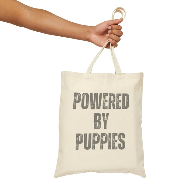 ﻿Unleash the joy with our "Powered by Puppies" tote bag! 🐾 Carry a daily dose of happiness, recharge your spirits, and let the world know that your energy source is the magic of puppy power 🐶