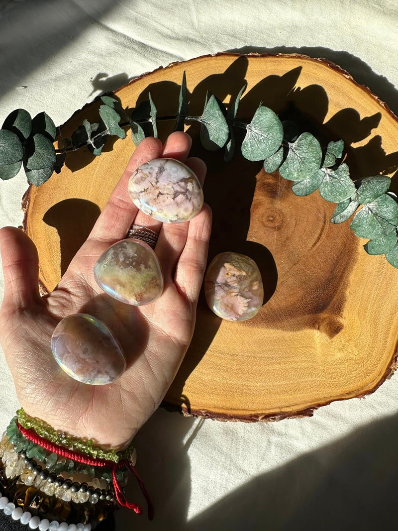Angel Aura Flower Agate Palm Stone • Personal Growth, Limitless Potential, Femininity