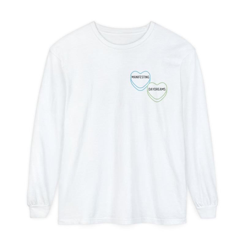 Dive into the Valentine's Day spirit with our "Affirmation Hearts" Long Sleeve Tee covered in conversation hearts that speak volumes of positivity. 💕 Each heart carries a loving affirmation, turning your cozy wear into a celebration of self-love. Embrace the warmth, spread the affirmations, and let your heart do the talking in style! 💖
