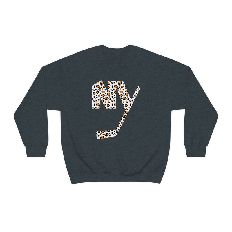 New York Islanders Orange Cheetah Print Logo Crewneck Sweatshirt