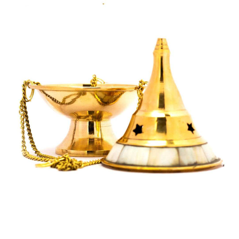 Brass + Pearl Stone Hanging Incense Burner