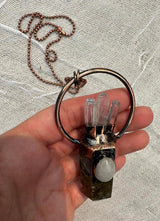 Labradorite, Moonstone + Quartz Necklace • Energizing, Spiritual Awakening, Imagination