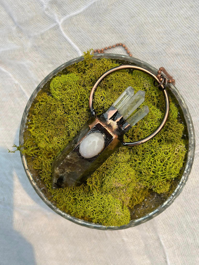 Labradorite, Moonstone + Quartz Necklace • Energizing, Spiritual Awakening, Imagination