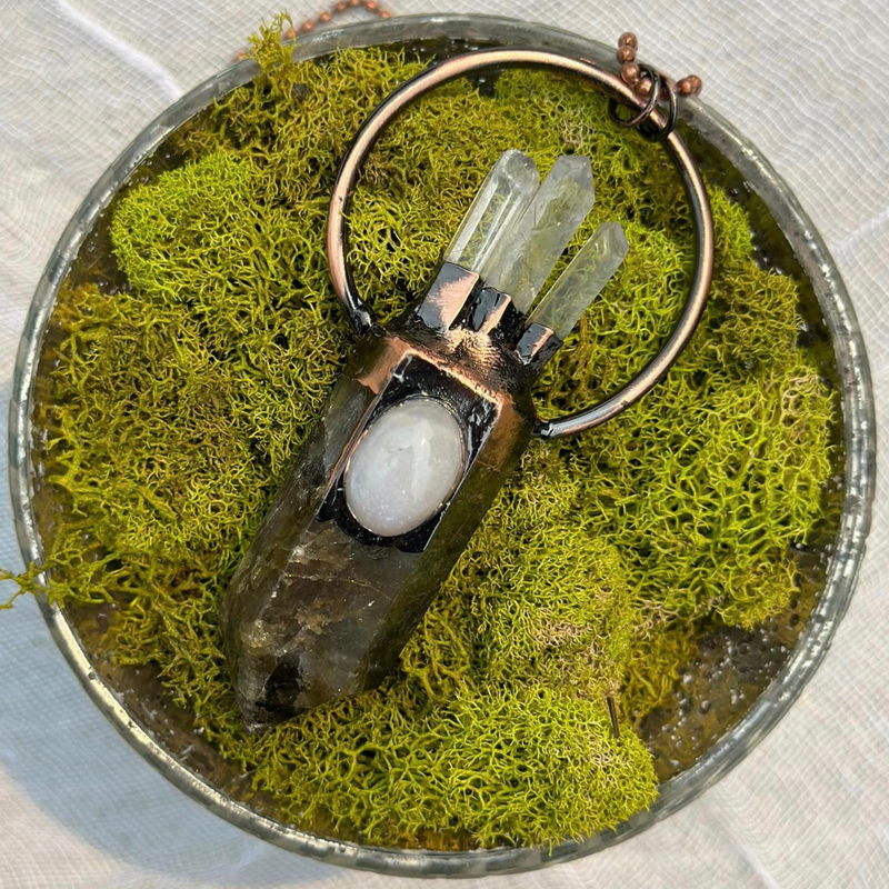 Labradorite, Moonstone + Quartz Necklace • Energizing, Spiritual Awakening, Imagination