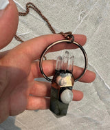 Labradorite, Moonstone + Quartz Necklace • Energizing, Spiritual Awakening, Imagination