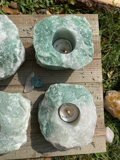 Green Quartz Tea Candle Holder • Abundance, Creativity, Empathy