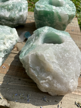 Green Quartz Tea Candle Holder • Abundance, Creativity, Empathy