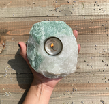 Green Quartz Tea Candle Holder • Abundance, Creativity, Empathy