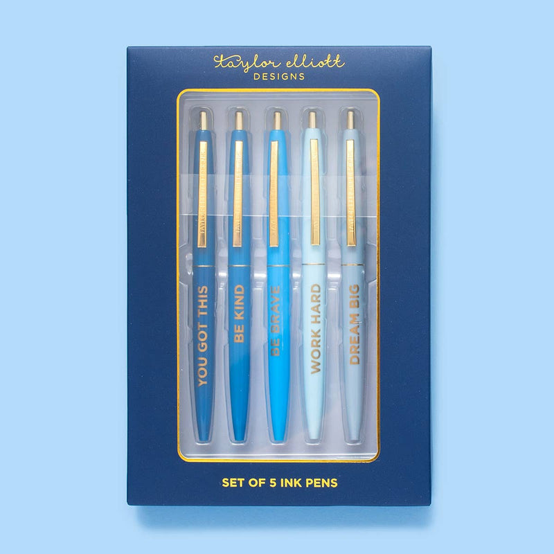 Motivational Pen Set • 5 Pens • Blue