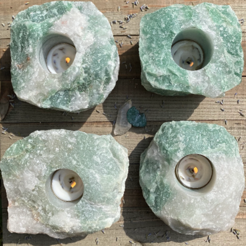 Green Quartz Tea Candle Holder • Abundance, Creativity, Empathy