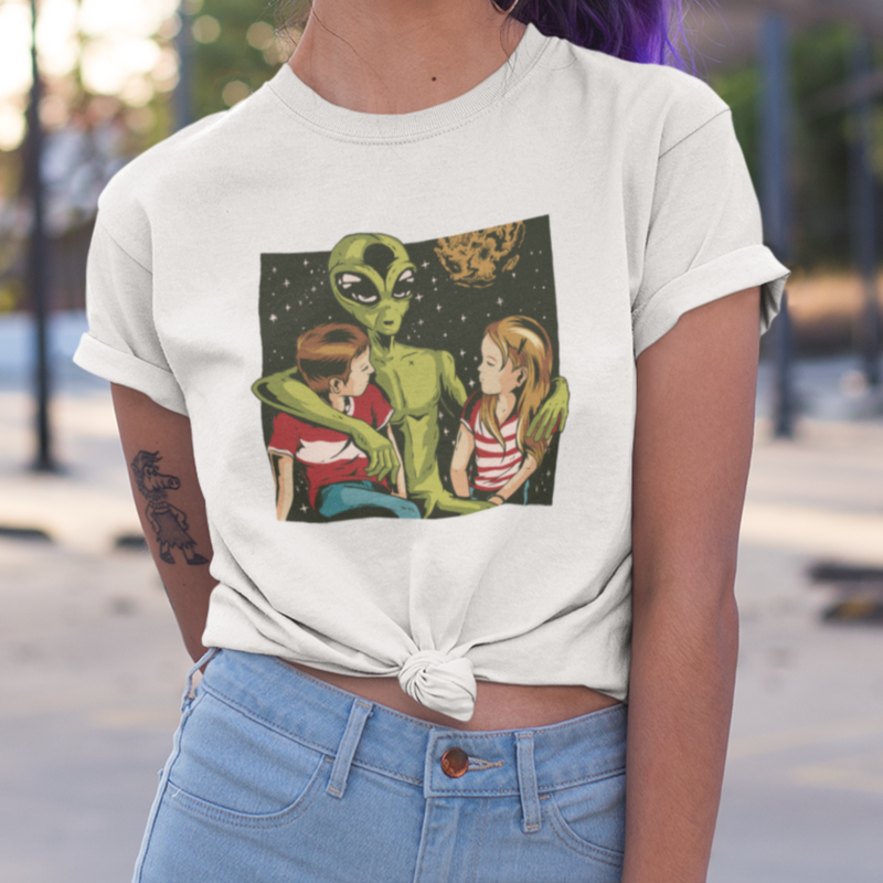 Intergalactic Friends Crewneck T-Shirt, Retro Alien Tee, Vintage Celestial Shirt, Vintage Distressed Shirt, Vintage Outer Space Tee, Retro Alien Cartoon T-Shirt, Alien Lover Gift, Funny Gift For Stoner, Manifesting Daydreams