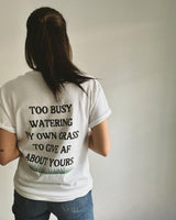 Too Busy Watering My Own Grass To Give AF About Yours Crewneck Tee, Water My Own Grass T-Shirt, Motivational Apparel, Confidence Shirt, Gift For Friend, Boss Babe Shirt, Small Business Owner Tee, Green T-Shirt, Double Printed Shirt, Back Print Tee, Summer 2023 Shirt, Manifest It Tee, Manifesting Daydreams