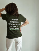 Too Busy Watering My Own Grass Tee, Water My Own Grass T-Shirt, Oversized Green Shirt, Oversized T-Shirt, Motivational Fashion, Confidence Shirt, Gift For Friend, Boss Babe Shirt, Green T-Shirt,  Trendy Fall Fashion, Pinterest Fall Fashion, Pinterest Girl Outfit, Manifesting Daydreams