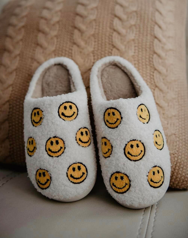 All Over Smile Face Happy Face Sherpa Slippers | Women's Slippers | Best Gift 2022 | Happy Face Gift | Smiley Face Slippers | Katydid Slippers | Manifesting Daydreams