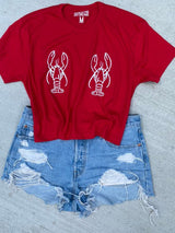 Double Lobster Crop Top T-Shirt | Crop Top Tee | Best Crop Tops | Red Crop Top | Lobster Boobs Tee | Bachelorette T-Shirts | Maine Lobster Shirt | Long Island Lobster Shirt | Manifesting Daydreams